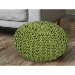 Pouf con diametro 55 cm (verde erba) - Sgabello/cuscino da pavimento in maglia - Aspetto a maglia grossa, altezza extra 37 cm