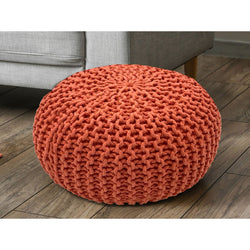 Pouf con diametro 55 cm (rosso arancio) - Sgabello/cuscino da pavimento in maglia - Aspetto a maglia grossa, altezza extra 37 cm