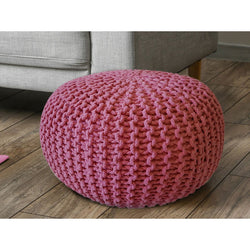 Pouf con diametro 55 cm (rosa) - Sgabello/cuscino da terra in maglia - Effetto maglia grossa, altezza extra 37 cm