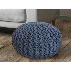 Pouf con diametro 55 cm (grigio blu) - Sgabello/cuscino da pavimento in maglia - aspetto a maglia grossa, altezza extra 37 cm