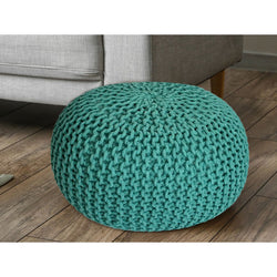 Pouf con diametro 55 cm (Verde) - Sgabello/cuscino da pavimento in maglia - Aspetto a maglia grossa, altezza extra 37 cm