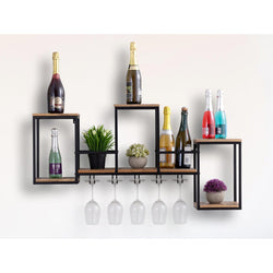 Wooden bottle shelf/wine rack - Home bar Rio Grande - Made of mango wood with metal frame